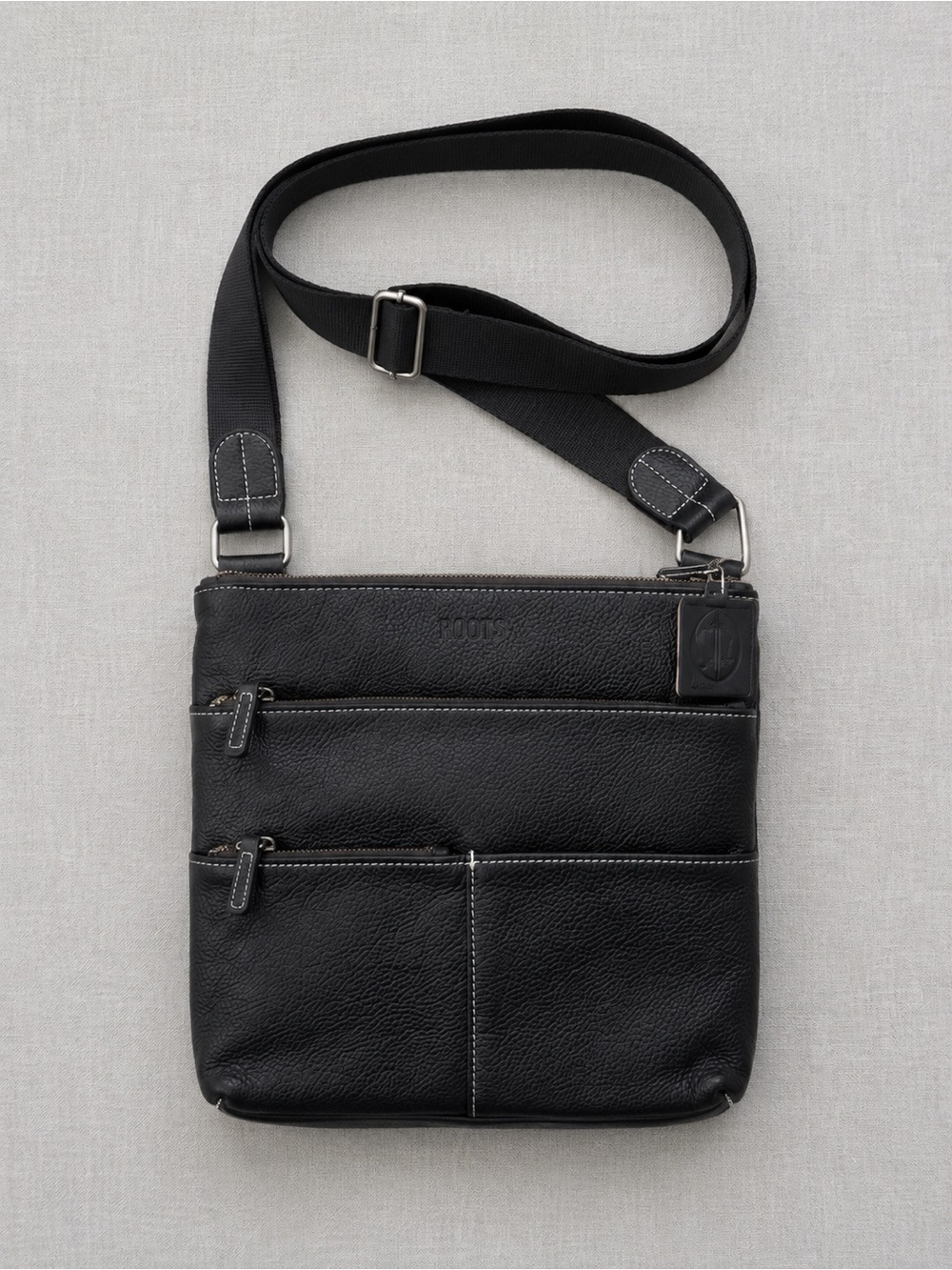 Roots Black Pebbled Leather Multi-Zip Crossbody Bag